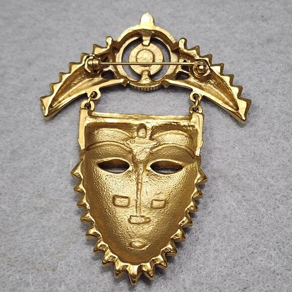 Vintage 1993 Avon Tribal African Aztec Egyptian Inspired Mask Brooch-Earring Set - Picture 4 of 11